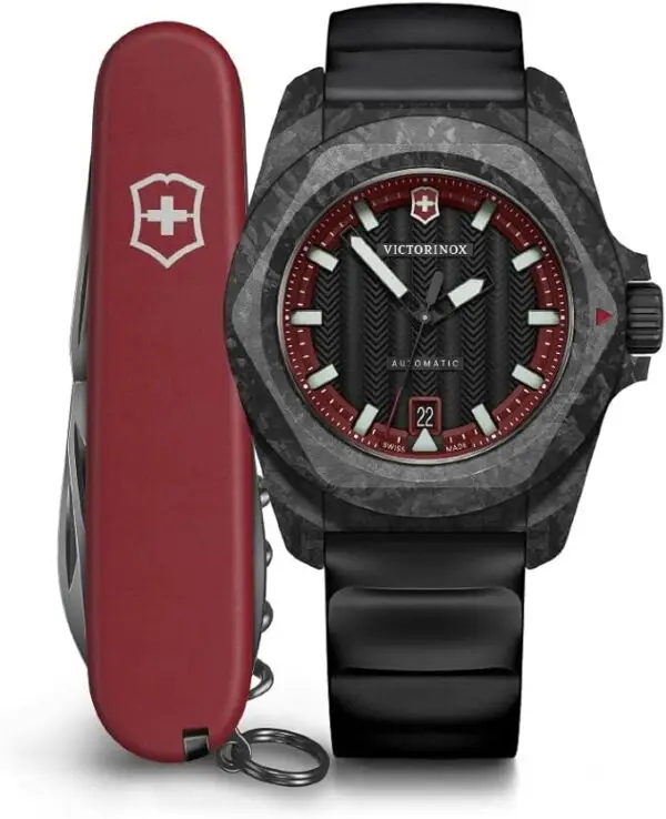 EXCLUSIVE Victorinox I.N.O.X. Automatic Black Dial Black Rubber Strap Watch Set 41mm - 242024.1