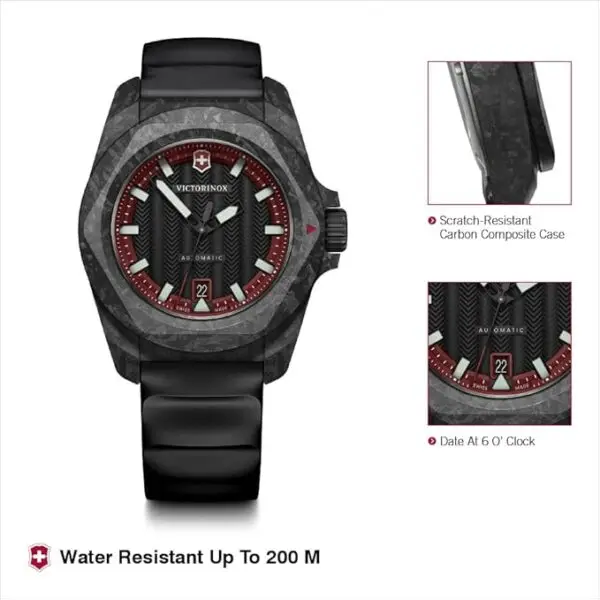 EXCLUSIVE Victorinox I.N.O.X. Automatic Black Dial Black Rubber Strap Watch Set 41mm - 242024.1 - Image 2